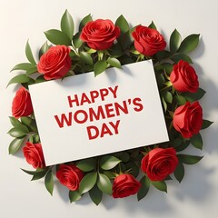 Happy women's day celebration with roses and greeting card