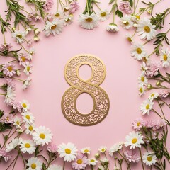 Happy women's day celebration with beautiful floral decor and gold number 8