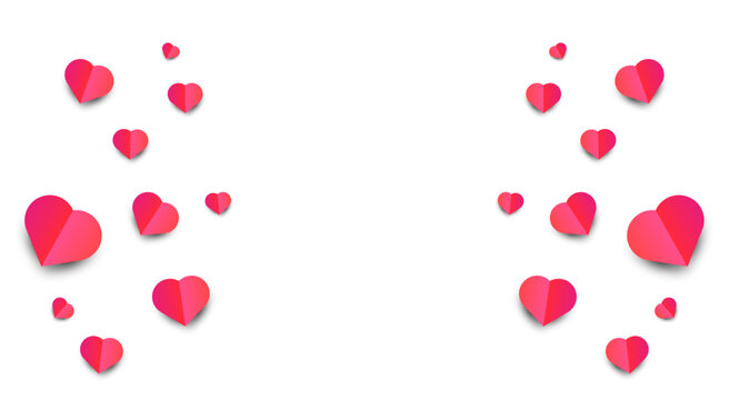 An abstract composition of red and pink hearts floating in space. A symbol of love, romance, care, and positive emotions.