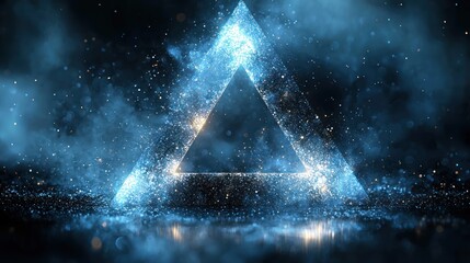 Glowing blue triangle, dark background, sparks, energy, abstract art, for futuristic designs