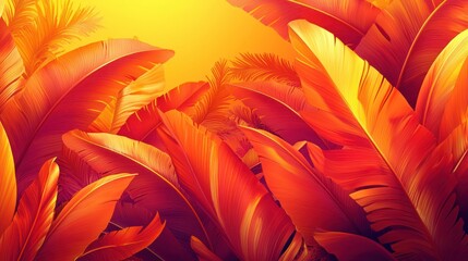 Orange and red feathers background, vibrant autumnal design, nature texture, ideal for fall themed designs