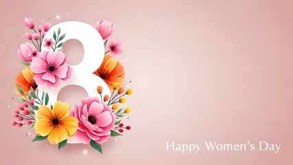 Happy women's day celebration with beautiful flowers and typography