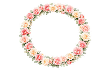 Fototapeta premium Floral Rose Wreath Circle Isolated on Transparent Background
