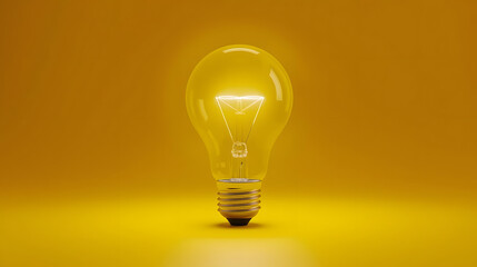 Glowing light bulb on yellow background, creativity and innovation concept for ideas, inspiration, startup success and solutions