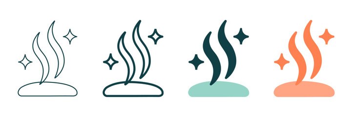 Set of minimalist aroma icons with transparent background, depicting pleasant fragrance symbols, fresh scent indicators, clean air, and wellness concepts, vector illustration