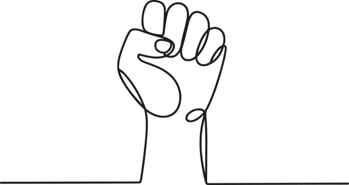 One line hand with clenched fingers. Protest or revolution concept.one line vector illustration with out background.