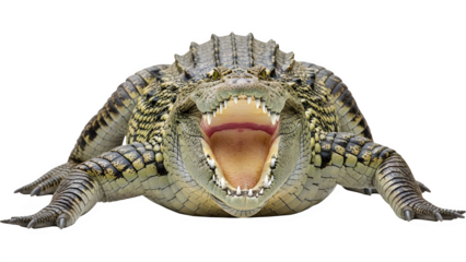 Fierce crocodile with mouth wide open showing sharp teeth