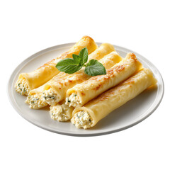 Savory golden crepes filled with creamy ricotta cheese and fresh green herbs