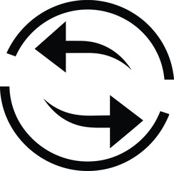 Refresh and reload circular arrow icon, sync rotation symbol, update loop sign, black isolated silhouette, cad drawing flat vector illustration