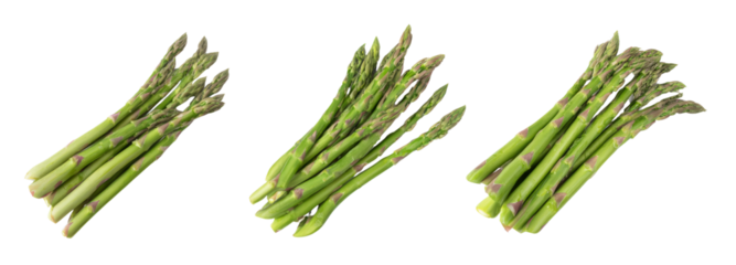 Fresh green asparagus bundles on transparent background food photography natural light
