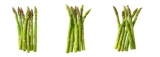 Fresh asparagus bunches with transparent background culinary display studio setting