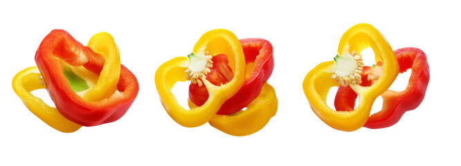 Colorful bell peppers artfully arranged transparent background food photography studio light