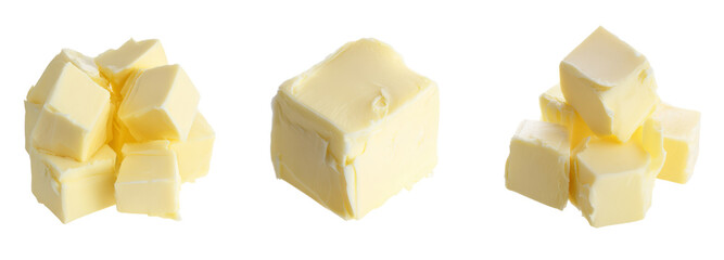 Delicious butter cubes on transparent background food photography studio setting close-up
