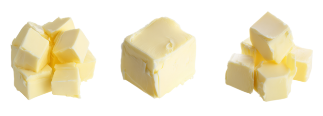 Delicious butter cubes on transparent background food photography studio setting close-up