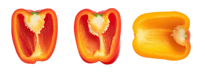 Vibrant sliced bell peppers with transparent background culinary art studio setting close-up
