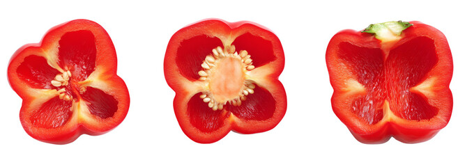 Sliced red bell pepper showcase with transparent background culinary art studio setting