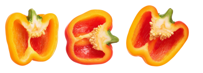 Sliced yellow bell pepper on transparent background food photography isolated view