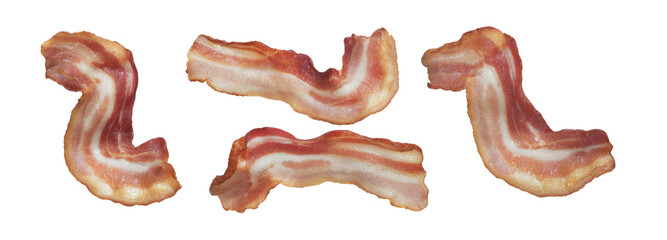 Delicious crispy bacon strips on a transparent background culinary art food photography