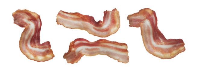 Delicious crispy bacon strips on a transparent background culinary art food photography