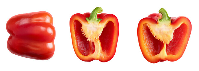 Fresh red bell pepper cut showcase on transparent background food photography studio view
