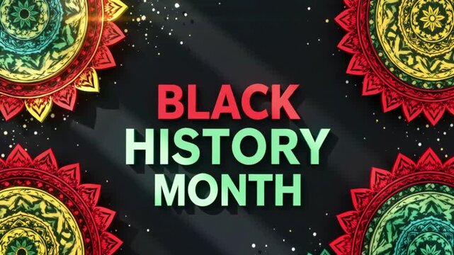 "Black History Month Mandala Loop Animation with Red Yellow Green and Black African Heritage Colors - 4K Motion Background"