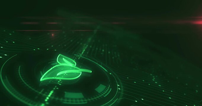Leaf ecology and eco friendly symbol digital abstract 3d concept. Finger touch screen. Cyber technology and network background. Man pushes computer display.