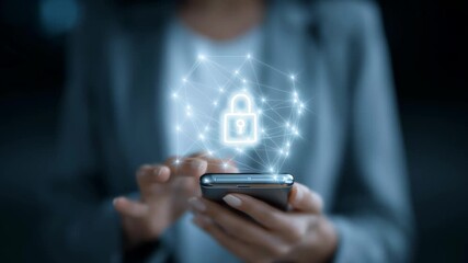 Person holding a smartphone with glowing lock icon representing mobile security data privacy and safe digital communication - Powered by Adobe