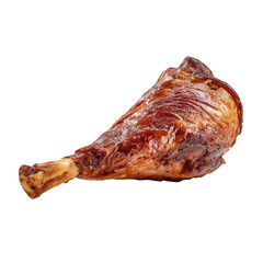 Deliciously roasted golden-brown meat leg with crispy skin isolated on black