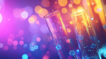 Scientific test tubes with molecular elements in modern abstract design