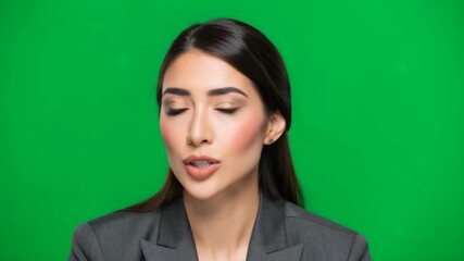 The anchor woman talking on green screen chroma key background