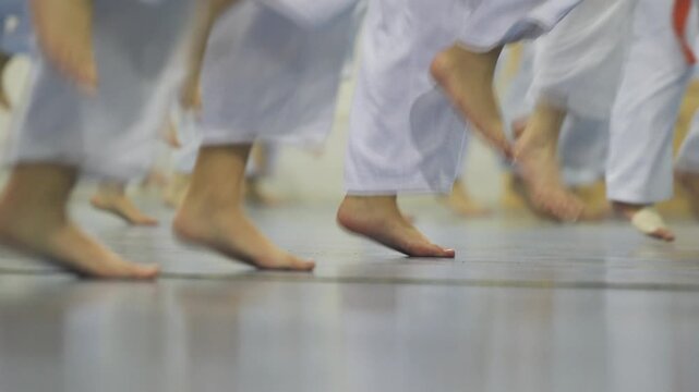 group of children training in a karate class