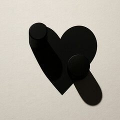 Abstract heart shape formed by shadows of black cylinders on a light background