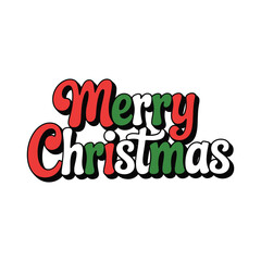 Merry Christmas greeting in a retro font with red and green colors
