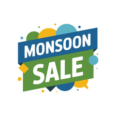 Monsoon Sale graphic with colorful abstract shapes and text.