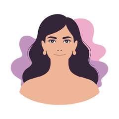 A stylized portrait of a young woman with dark hair and subtle makeup.