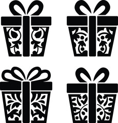 Decorative Ornamental Gift Box Silhouette Vector Set