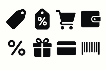Shopping icons set cart, tag, wallet, gift, barcode
