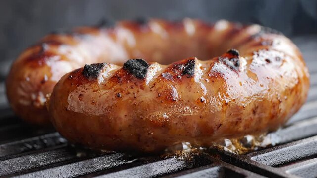 Close up of grilled sausage on a metal grate