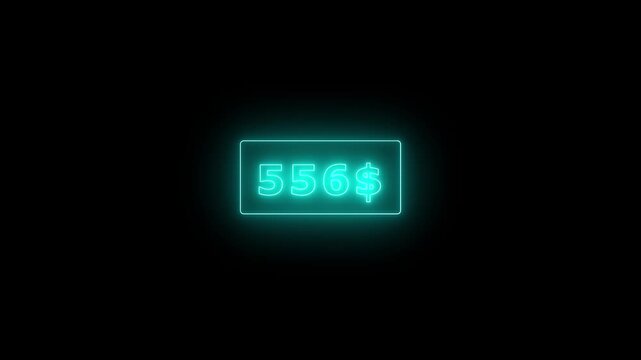 Glowing neon Number counter animation from zero to one thousand Doller. Animated counting Numbers from $0 to $1000 on black background. Counting money animation.