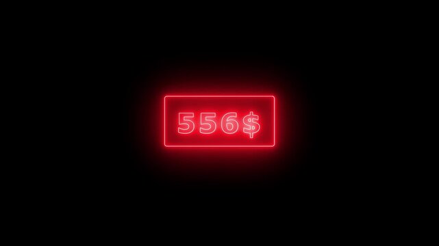Glowing neon Number counter animation from zero to one thousand Doller. Animated counting Numbers from $0 to $1000 on black background. Counting money animation.