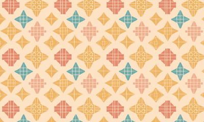 Abstract Diamond Starburst Seamless Pattern, Minimalist Geometric Shapes Background, Colorful Boho Surface Design for Fabric