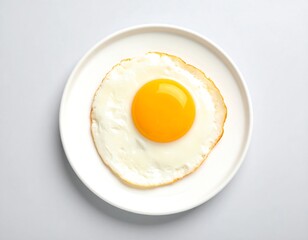 Delicious sunny side up egg on white plate for breakfast