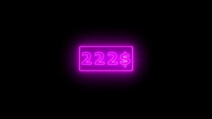 Glowing neon Number counter animation from zero to four hundred Doller. Animated counting Numbers from $0 to $400 on black background. Counting money animation.