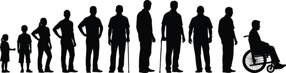 Collection of Human Silhouette Silhouettes Ranging from Young Children to Senior Citizens Including People with Disabilities for Life Cycle and Inclusion Designs