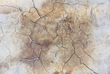 Texture of the dried earth with clay and sand, close-up or Brown dry soil or cracked ground texture background.