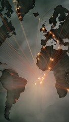 Global business network illustration vibrant connections illuminate key cities worldwide