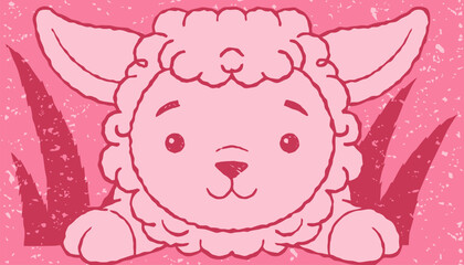 Cute pink sheep with fluffy wool and sweet expression