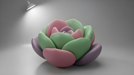 Pastel 3D flowers with soft petals, artistic lighting, modern and elegant look.