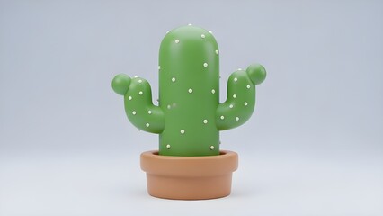 Cute 3D cactus in brown pot, minimalist style, clean, modern and decorative.