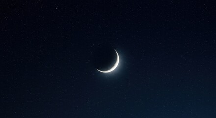 Naklejka premium Night sky filled with countless bright stars and a crescent moon shining brightly, dark blue and black celestial background ,astronomer ,glowing ,dusk
